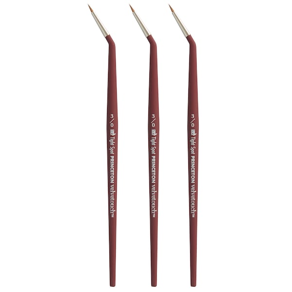 Princeton Velvetouch Mini-Tight Spot Brush, Synthetic Bristles, Short Handle Mixed Media, Size 3/0, 3PK P3950MTS30 - main