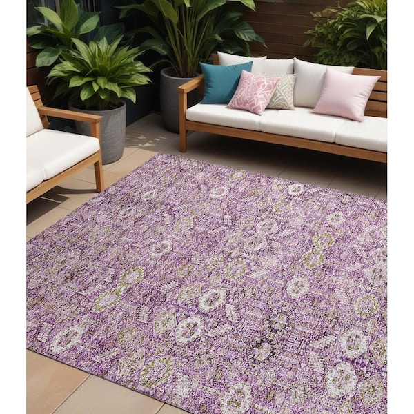 Homeroots 9' X 12' Lavender and Ivory Floral Washable Non Skid Indoor Outdoor Area Rug 564345 - main