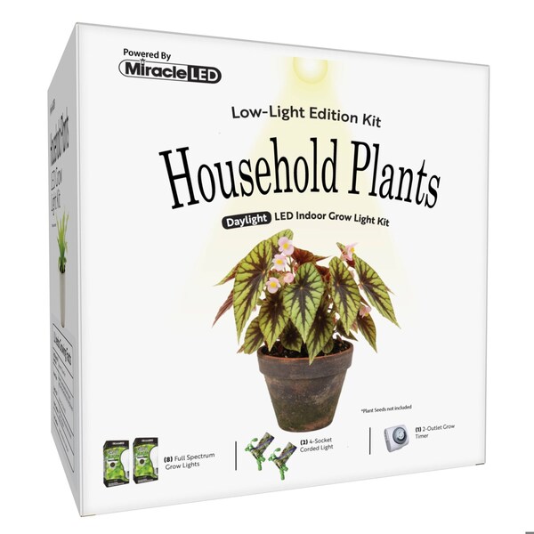 Miracle Led 8W 4KK Low-Light Household Plants 4-Socket Grow Light Kits, 2PK 803415 - main