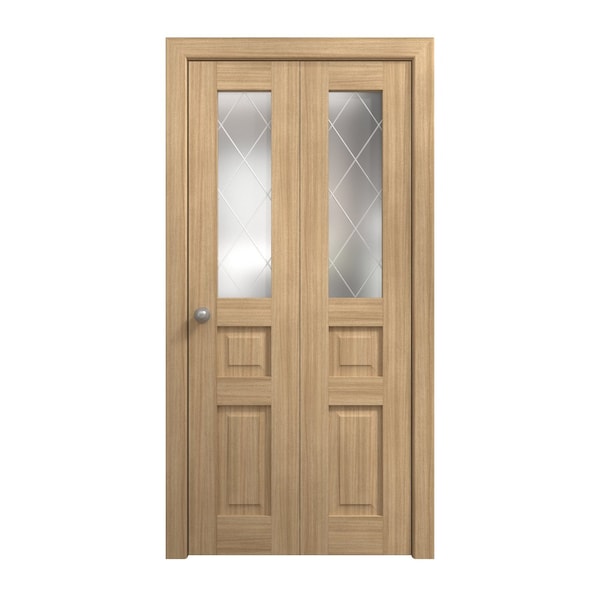 Sartodoors Sliding Closet Bi-fold Doors 48 x 96 inches, Ego 5011 Natural Oak, Sturdy Tracks Moldings Trims Ha EGO5011BF-SNA-48x96 (2* 24x96) - main
