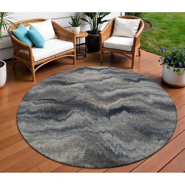 Homeroots 8' Gray And Silver Round Abstract Washable Indoor Outdoor Area Rug 631307 - main