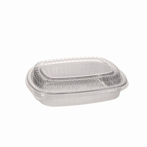 Pactiv Evergreen Classic Carry-Out Container with PET Dome Lid, 46 oz, 9.8 x 7.8 x 1.3, Silver/Clear, Aluminum, 50PK Y6710PET - main
