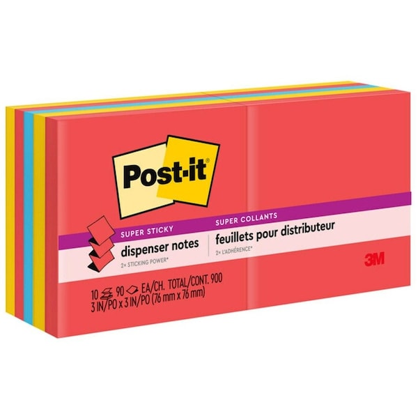 3M Post-it Pop-up Notes Super Sticky Pop-Up Notes R33010SSAN, 3" x 3", Glow, 90 Sheets, 10/Pack R33010SSAN - main