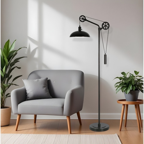 Homeroots 72" Black Adjustable Reading Floor Lamp With Black Metal Dome Shade 523444 - main