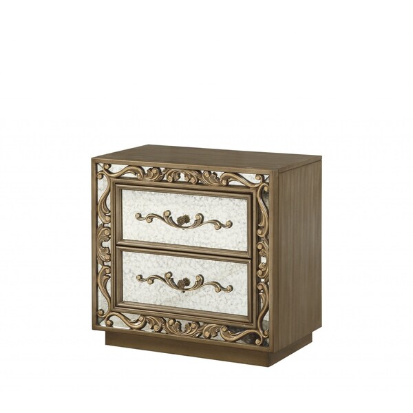 Homeroots 32" X 18" X 28" Antique Gold And Mirrored Poplar Nightstand 318728 - main