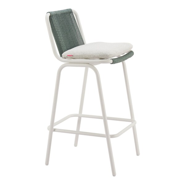 Homeroots Set of Two White and Green Woven Back And Aluminum Counter Height Bar Chairs, 2PK 668807 - main