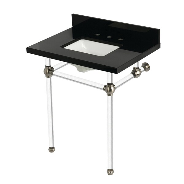Kingston Brass 30" Black Granite Console Sink with Acrylic Legs, 8-Inch, 3-Hole, Black Granite/Brushed Nickel KVPK30KASQ8 - main