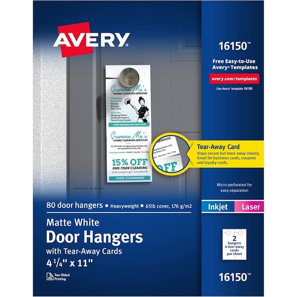Avery Door Hanger W/Tear-Away Cards 16150, 9-1/2" x 12-1/8", White, 80/Pack 16150 - main