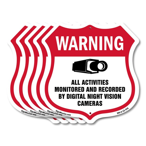 Signmission Video Surveillance Shield Sign Warning A, 12 inch X 12 inch, Aluminum Metal Sign, 5PK SHI-A-5Pack-12-474 - main