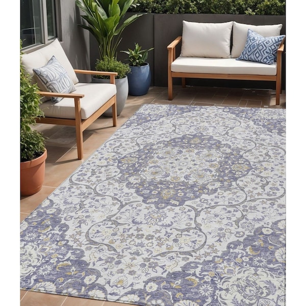 Homeroots 5' X 8' Lavender And Ivory Medallion Washable Indoor Outdoor Area Rug 617462 - main