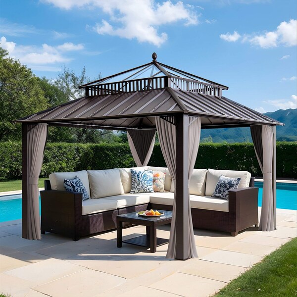 Sunjoy 12X12 Kingston PC Top Rectangular Gazebo Brown A10204384200 - main