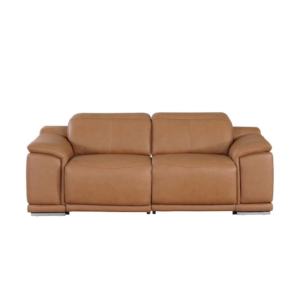 Homeroots 76in Chestnut and Silver Italian Leather Power Reclining Loveseat 720516 - main