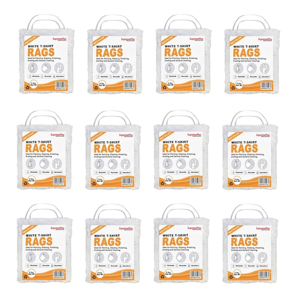 Supremeplus Recycled White Knit T-Shirt Cleaning Rags, 2 lbs. Bag, Pack of 12, 12PK SP-8124 - main