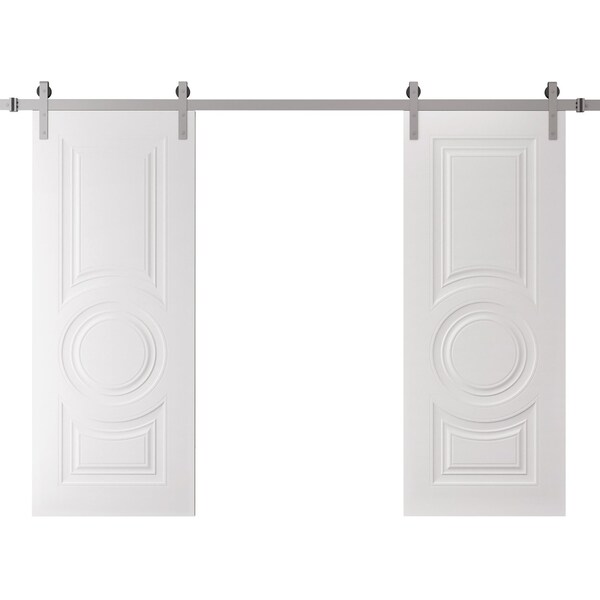 Sartodoors Double Barn Door 60 x 84 inches, BASIC 9801 White, 13FT Silver Rail Track Set, Solid Panel Interi BASIC9801DB-S-SKIN-6084 - main