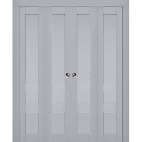 Sartodoors Sliding Closet Double Bi-fold Doors Grey Solid Core Modern Interior VEREGIO7411DBF-GRE-96 x 84 (4* 24x84) - main