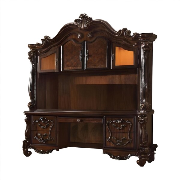 Homeroots 76" Dark Brown Wood Peninsula Credenza Desk With Four Cabinets Three Drawers 491399 - main