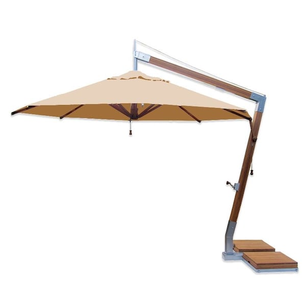 Bambrella 11.5' Round Bamboo Cantilever Umbrella w/354lb Base System-Harvest Wheat Canopy 3.5m R-SW-L-HW-BS - main