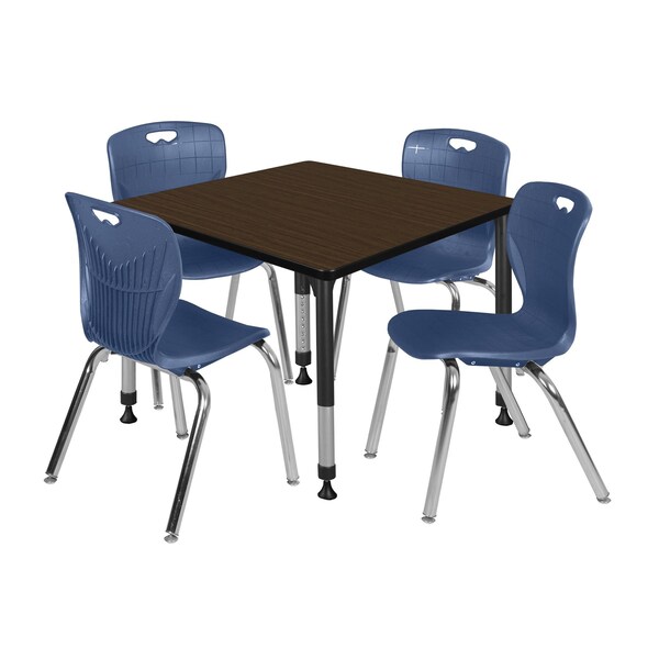 Regency Square Kee Adjustable Classroom Table W/ 4 Andy Stack Chairs, 36 in W, 30 in L, Neo Walnut TB3636NWAPBK40NV - main