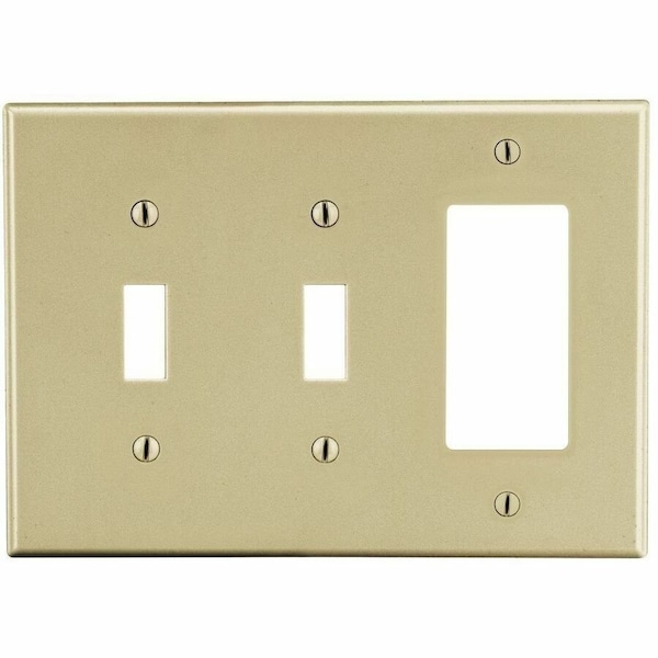 Hubbell Wiring Device-Kellems Wallplate, 3-Gang, 2) Toggle 1) Decorator, Ivory P226I - main