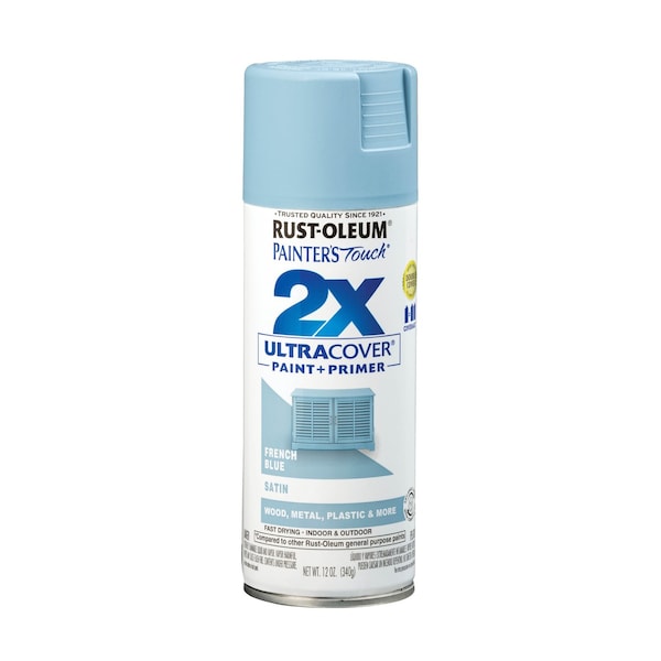 Rust-Oleum Painter's Touch 2X Ultra Cover Spray Paint, French Blue, Satin, Solvent, 12 Oz 334088 - main