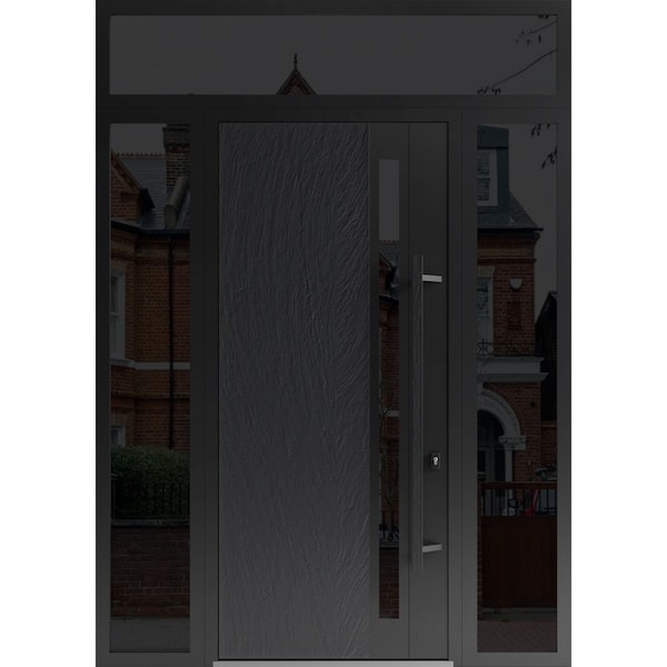 Vdomdoors Steel Door Dekton 0163 Ardesia Nero 96”/ 2 Side and Top Exterior Window Sidelite Entry Door Paint DEKTON0163EXD-ARD-W14+36+14xH96+16-LH-I - main