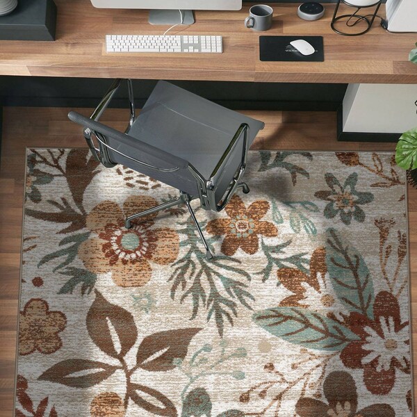 World Rug Gallery Garden Floral Area Rug 4 ft x 6 ft Beige WR147BEIGE4X6 - main