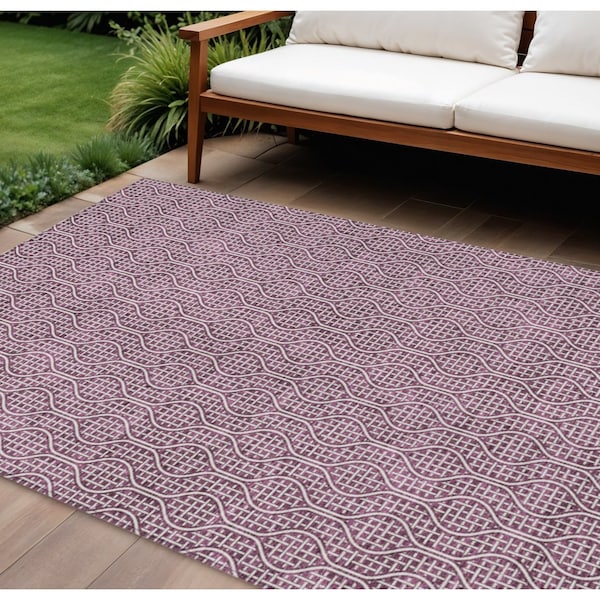 Homeroots 9' X 12' Eggplant And Ivory Geometric Washable Indoor Outdoor Area Rug 595641 - main