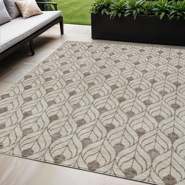 Homeroots 5' X 8' Brown And Beige Geometric Washable Indoor Outdoor Area Rug 595710 - main
