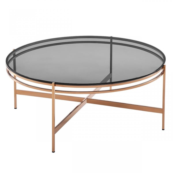 Homeroots 35" Gray and Gold Glass And Stainless Steel Round Coffee Table 489061 - main