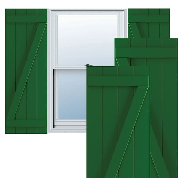 Ekena Millwork True Fit PVC Four Board Joined Board-n-Batten Shutters w/Z-Bar, Viridian Green , 21 1/2W x 67H, PR TFP102BBF21X067HG - main