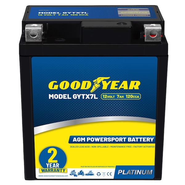 Goodyear GYTX7L - 12 Volt 7 AH, 120 CCA, Rechargeable High-Performance, SLA - AGM Battery GY4140757 - main