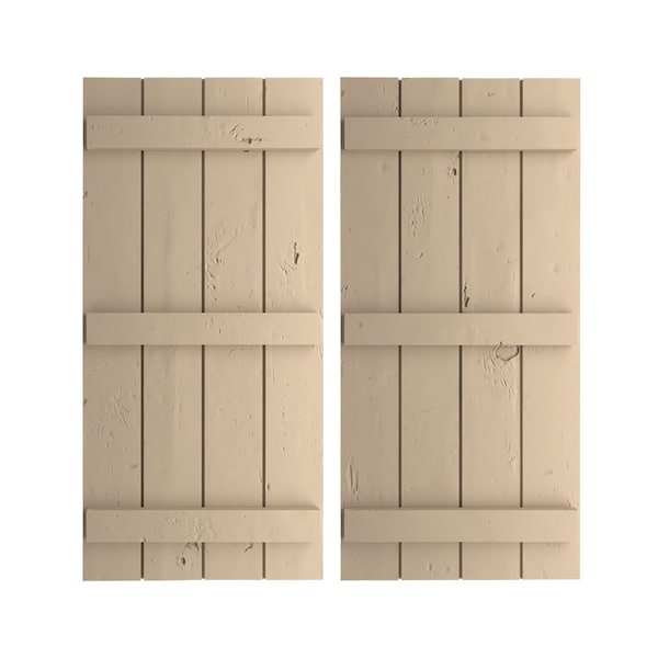 Ekena Millwork Rustic Four Board Joined Board-n-Batten Knotty Pine Faux Wood Shutters, 22W x 82H, PR SHUBJS22X82KPPR - main