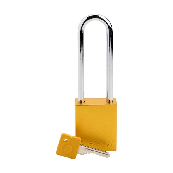 Brady Standard Key Retaining Lockout Aluminum Padlock 3 in Steel Shackle KD Yellow SDAL-YLW-76ST-KD - main