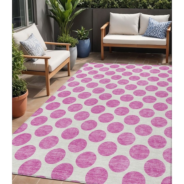 Homeroots 5' X 8' Blush And Ivory Polka Dot Washable Indoor Outdoor Area Rug 614876 - main