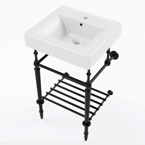 Kingston Brass 20" Ceramic Console Sink with Brass Legs and Shelf, 1-Hole, White/Matte Black KVPBH2018W10 - main