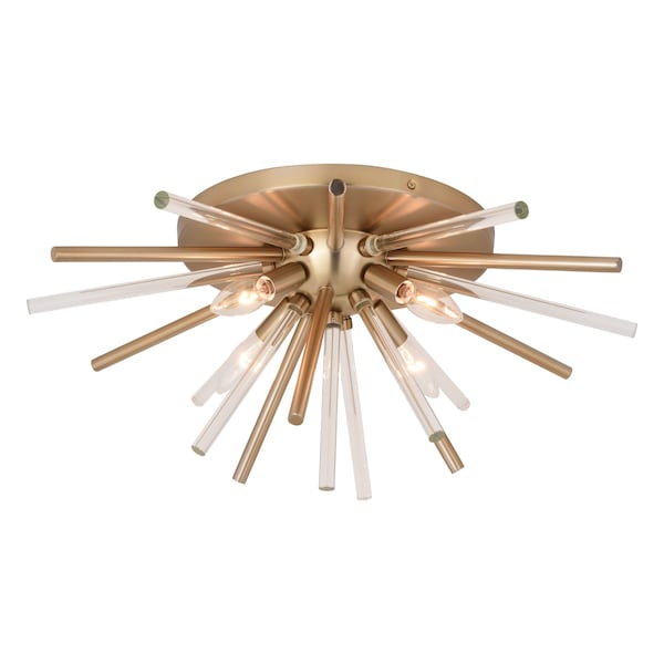 Vaxcel Aria 22.5-in Natural Brass 4 Light Mid Century Modern Sputnik Flush Mount Ceiling Fixture with Glass Accents C0250 - main