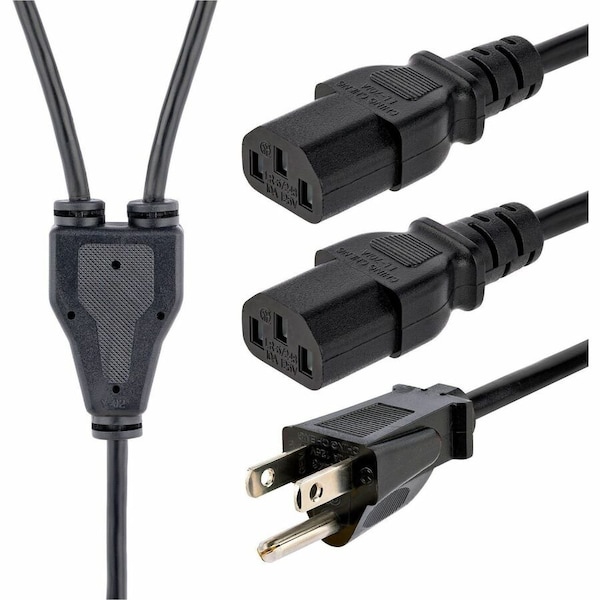 Startech.Com 10FT 3M 18AWG FLEXIBLE COMPUTER POWER Y CABLE W/ NEMA 5-15P AND 2X IEC 60320 C PXT101Y10 - main