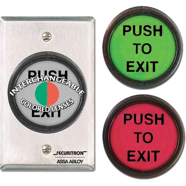 Securitron Push to Exit Button, DPDT, (3) Lens, 5A PB5E - main