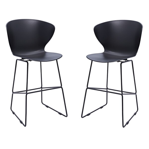 Homeroots Set of Two 26" Black Heavy Duty Plastic and Metal Low Back Counter Height Bar Chairs, 2PK 555091 - main