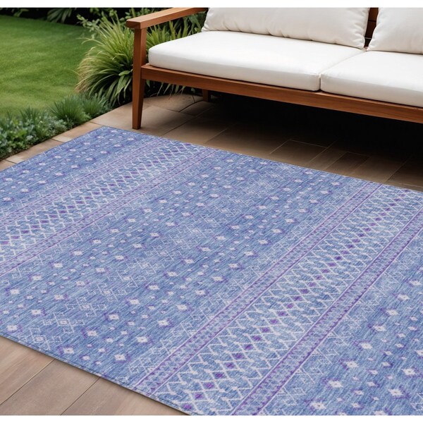 Homeroots 10' X 14' Sky Blue Purple And Ivory Tribal Washable Indoor Outdoor Area Rug 582637 - main
