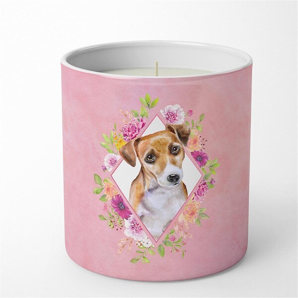 Carolines Treasures 10 oz Jack Russell Terrier No.1 Pink Flowers Decorative Soy Candle CK4155CDL - main