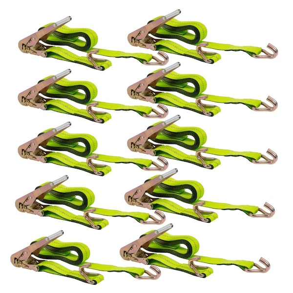 Mytee Products 2in x 15ft Ratchet Straps w/Wire Hook - Green Flatbed Truck Tie Down 3333lbs WLL, 10PK RS215WH-SGx10 - main