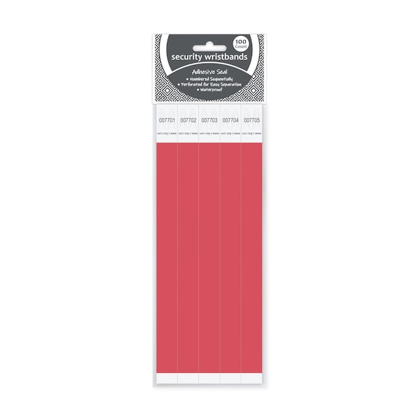 C-Line Products 3/4" x 10" Red DuPont Tyvek Security Wristbands, 100/PK 89104 - main