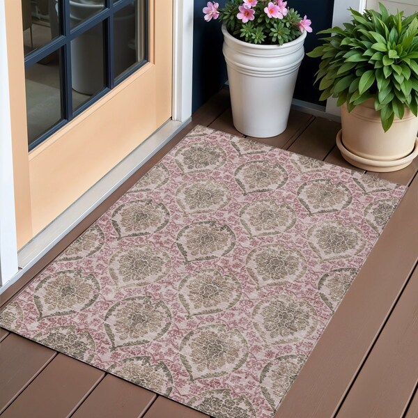 Homeroots 3' X 5' Chocolate Beige And Mauve Medallion Washable Indoor Outdoor Area Rug 587776 - main