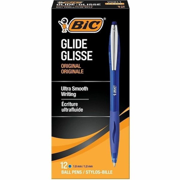Bic Glide Retractable Ball Pen, Medium Point 1.0 mm, Blue, 12PK VCG11-BLU - main