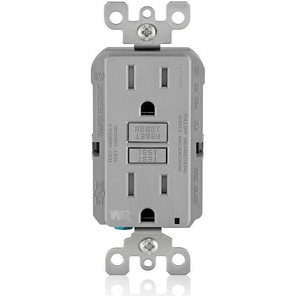 Leviton Self-Test GFCI Receptacle, Tamper Resistant Duplex, 15 Amp, 125 Volt, 5-15R NEMA GFWT1-GY - main