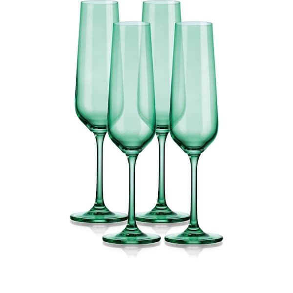 Homeroots Set of Four Green Crystal Narrowing Shape Stemmed Flute 485157 - main