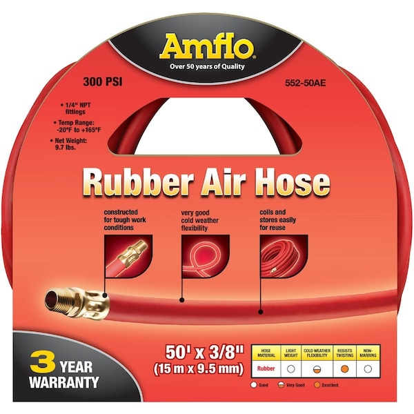 Amflo 3/8'' x 50 Ft. Rubber Air Hose 552-50AE - main