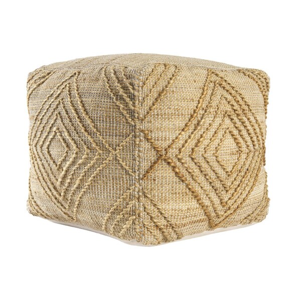 Homeroots 18" Natural Jute Blend Cube Geometric Pouf Ottoman 551563 - main