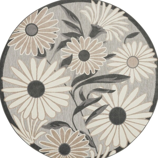 Homeroots 5' Beige And Gray Round Floral Indoor Outdoor Area Rug 545007 - main